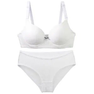 Detailed view of a white women lingerie set, featuring textured grid pattern and comfortable fit.