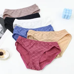 Comfortable women's mid-waist briefs with stylish grid pattern available in multi colors pack.