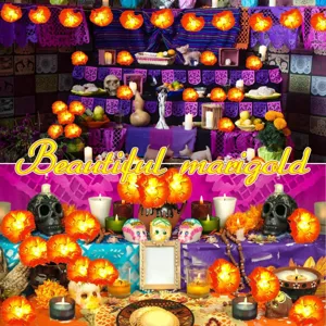 Solar LED marigold string lights Mexican Halloween Day of the Dead decorative party lights