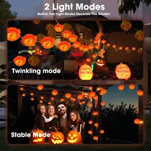 Solar LED Marigold String Lights with 2 Lighting Modes for Halloween Garden Decoration