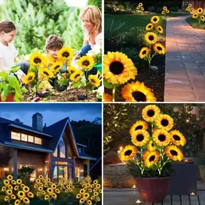 Solar sunflower garden stake lights for outdoor yard, lawn, pathway decoration and illumination.