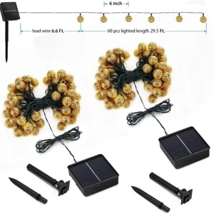 Solar Moroccan ball LED string lights with waterproof design, perfect for outdoor garden decor.