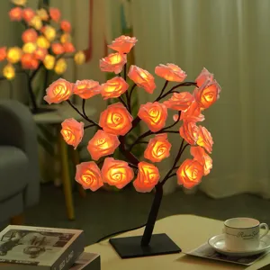 Détails de la lampe de nuit romantique arbre de rose 24LED avec lueur chaude pour déco.