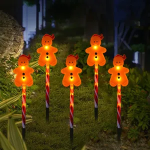 Noël solaire bonhomme pain d'épices lumières sol, LED étanche jardin extérieur déco pelouse.