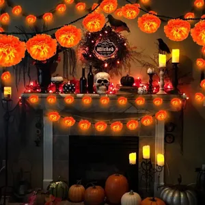 Solar LED marigold flower string lights for Halloween party home decor atmosphere.