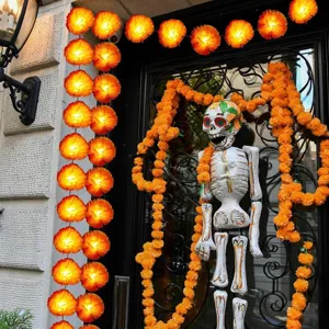 Solar LED marigold flower string lights for Mexican Day of the Dead and Halloween home decor