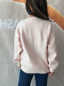 Γυναικείο casual φαρδύ μακρυμάνικο πλεκτό πουλόβερ με στρογγυλή λαιμόκοψη basic χειμερινό top