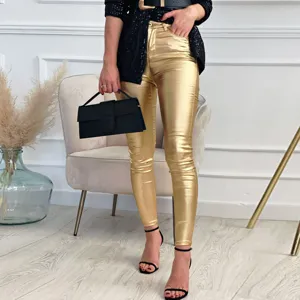 Γυναικείο Ψηλόμεσο Συνθετικό Δερμάτινο Skinny Παντελόνι Μεταλλικό Γυαλιστερό Slim Fit Μολύβι Casual Πάρτι