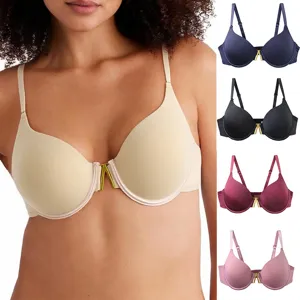 Women sexy push up underwire seamless bra with metal V-buckle, multi-color option.