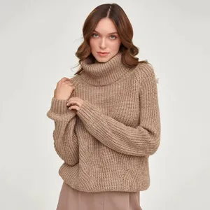 Damen Casual Rollkragen Langarm Locker Verdickter Strickpullover Winter Warmer Pullover