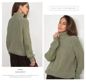Damen lässiger warmer dicker Rollkragen Langarm Strickpullover einfarbig loose Winter Top