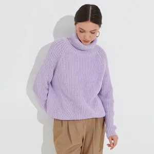 Damen locker dicker Rollkragen Langarm einfarbig Freizeit Strickpullover fuer Winter