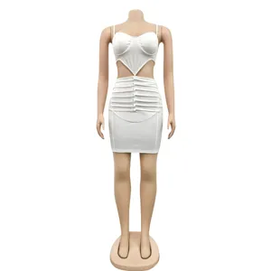 White sexy spaghetti strap crop top and bodycon mini skirt set for women party clubwear.