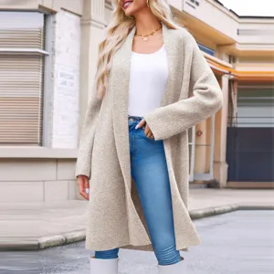 Cardigan In Maglia Largo Manica Lunga Scollo A V Davanti Aperto Casual da Donna Tinta Unita Autunno Inverno Elegante Maglione Capospalla