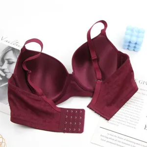 Detailed view of women plus size adjustable wine red bra with lace floral pattern and wide back.