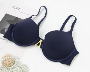 Sexy underwired gathering bra with metal V-buckle, seamless thin molded cup for daily wear.
