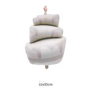 Vintage matte cream cake-shaped foil balloon for elegant party decoration, 55x95cm size