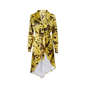 Stilvolles vintage zeitung print langarm revers asymmetrisch gürtel kleid für damen.