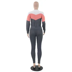 Women color block knit sweater and pants two-piece set comfortable fashion casual wear