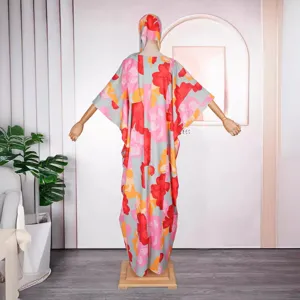 Boho bloemenprint lange kaftan jurk met een bijpassende hoofddoek, losse maxi jurk.