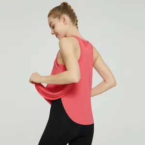 Women open back yoga tank top loose athletic fitness sleeveless running sports shirt detail
