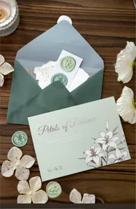 Vintage sulfuric acid paper envelope set with botanical cards and wax seals for DIY crafts.