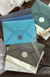 Retro translucent sulfuric acid paper envelope set with wax seal, elegant stationery DIY.