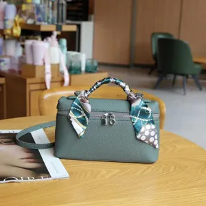 Genuine leather vanity bag for women, stylish top-handle shoulder crossbody bag with scarf.