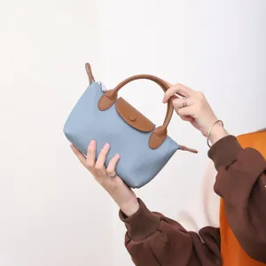 Echt lederen dumpling handtas voor dames, stijlvolle color-block schoudertas