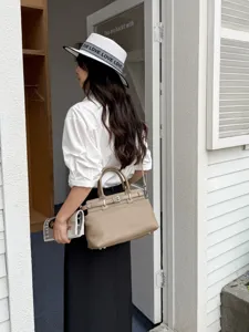 Large capacity genuine leather tote bag fashion top layer cowhide crossbody handbag for women
