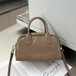 Brown leather Boston bag casual top handle shoulder crossbody bag daily use stylish purse