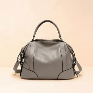 Grey genuine leather women handbag top cowhide shoulder crossbody bag main view display