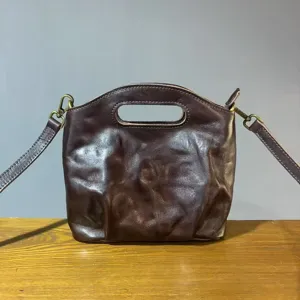Retro Genuine Leather Bucket Bag For Women Vintage Commuting Crossbody Shoulder Bag Top Handle Handbag Casual Daily Purse