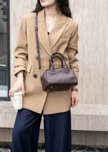 Natural tumbled cowhide leather Boston bag, versatile crossbody handbag for modern women daily use.