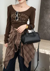Premium genuine leather Boston bag for women, stylish casual shoulder and crossbody bag.