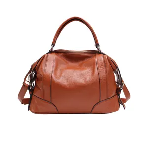 Premium cowhide leather handbag for women, stylish brown top-handle shoulder and crossbody bag.