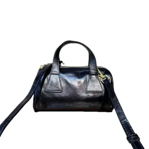 Sac Boston en cuir véritable pour femmes, sac à main vintage avec poignée et bandoulière réglable.