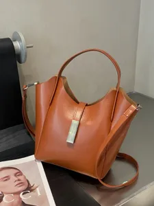 Rétro Minimaliste Grande Capacité Femmes Cuir Sac Seau Élégant Simple Épaule Sous Lieu Sac à Main de Trajet Quotidien