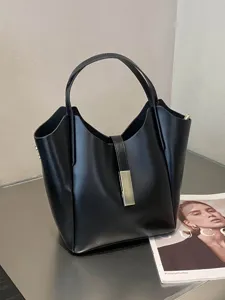 Sac seau en cuir noir femme grande capacité sac cabas bandoulière minimaliste