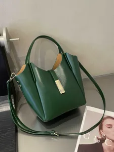 Sac seau rétro en cuir vert pour femmes, sac bandoulière sous les aisselles chic minimaliste