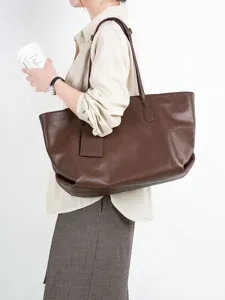 Large Capacity Genuine Leather Tote Bag For Women Vintage Top Layer Cowhide Commuting Casual Single Shoulder Handbag