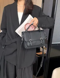 Black leather messenger bag women top handle crossbody satchel vintage shoulder bag daily use