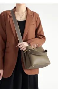 Stylish women crossbody bucket bag with wide strap and premium leather for summer daily wear.