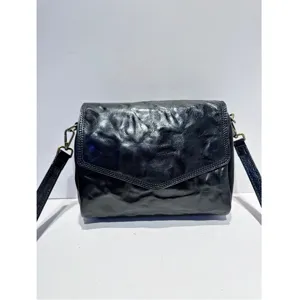Vintage black genuine leather crossbody bag, stylish envelope shoulder bag for women main view.