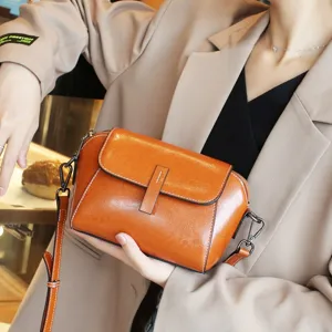 Retro Genuine Leather Shell Bag For Women Small Crossbody Shoulder Bag