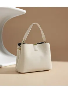 Women top handle handbag white leather elegant daily casual shoulder bag detail view