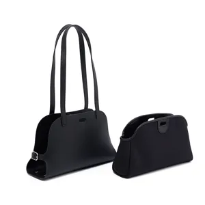 Minimalistische schwarze Schultertasche aus echtem Leder für Damen, edler Shopper mit Innentasche.