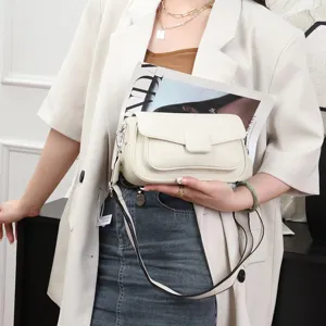 Weisse Leder Umhaengetasche Damen 2026 neue Freizeit kleine quadratische Tasche modisch