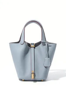 Classic genuine cowhide bucket bag luxury fashion handbag casual tote shoulder bag for women