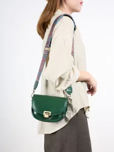 Retro vrouwen zadeltas van echt runderleer met brede schouderriem crossbody tas mode